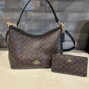 Coach Brown and Black Shoulder Bags with Signature Monogram